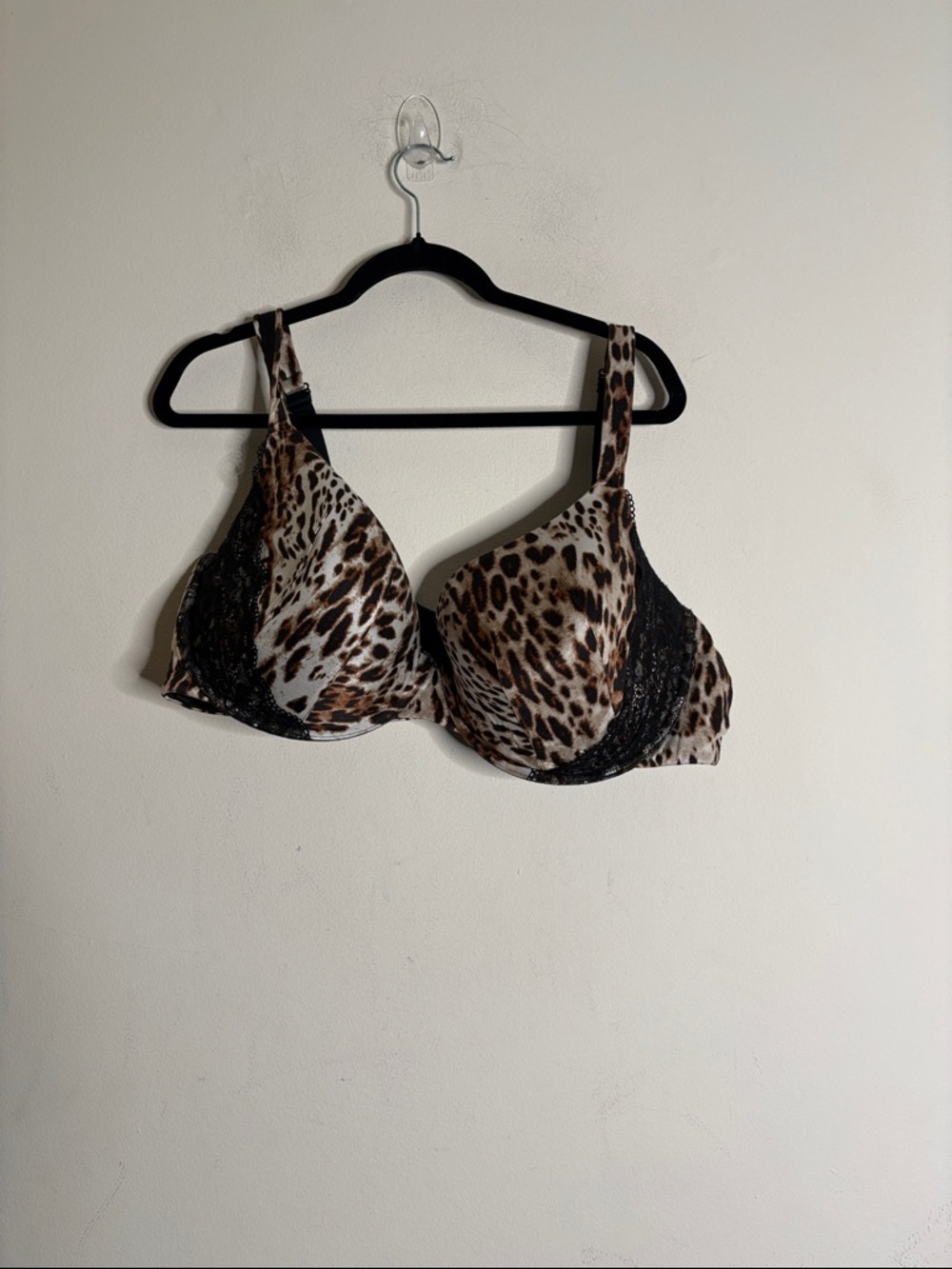 Cacique Leopard-Print Underwire Bra with Black Lace Trim